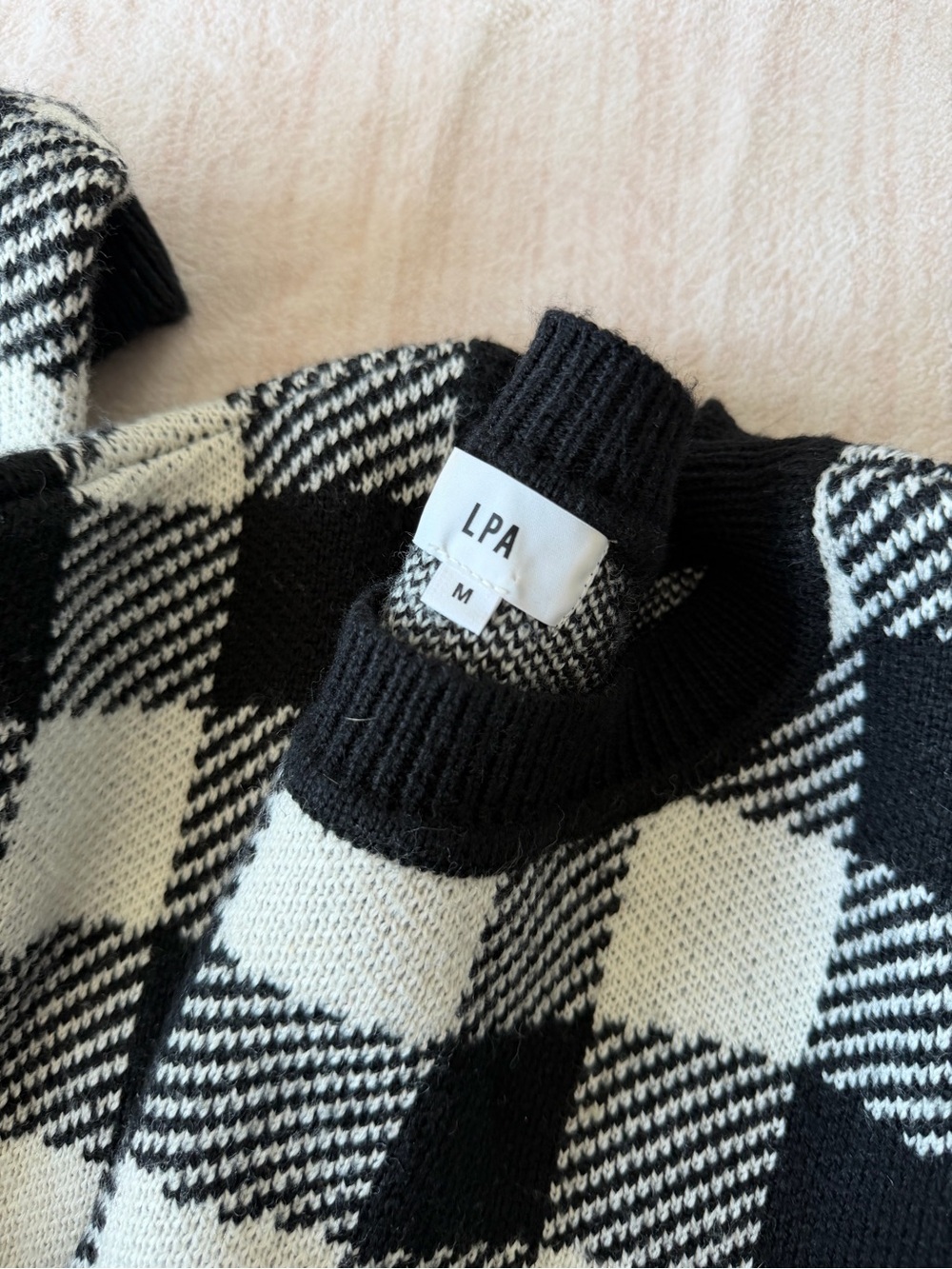 LPA Floyd Sweater Dress in Black and Ivory Check - Picture 3 of 3